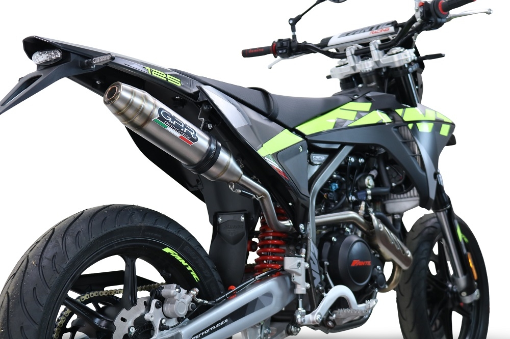 Exhaust compatible with Fantic Motor XEF 125 2025-2026, Deeptone Inox, Slip-on exhaust legal for UK and non-EU markets including link pipe and removable db killer 