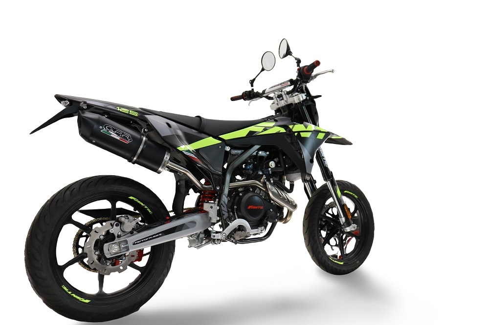 Exhaust compatible with Fantic Motor XEF 125 2025-2026, Furore Nero, Slip-on exhaust legal for UK and non-EU markets including link pipe and removable db killer 
