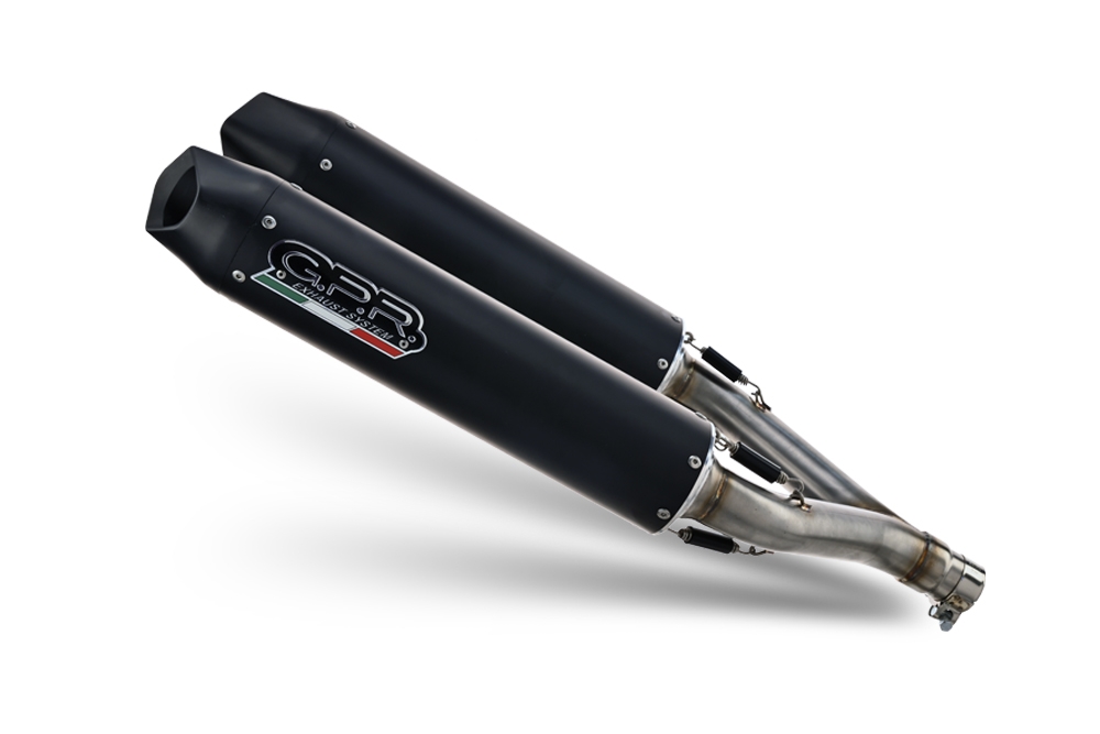 Exhaust compatible with Aprilia Dorsoduro 900 2017-2020, Furore Evo4 Nero, Dual Homologated legal slip-on exhaust including removable db killers and link pipes 