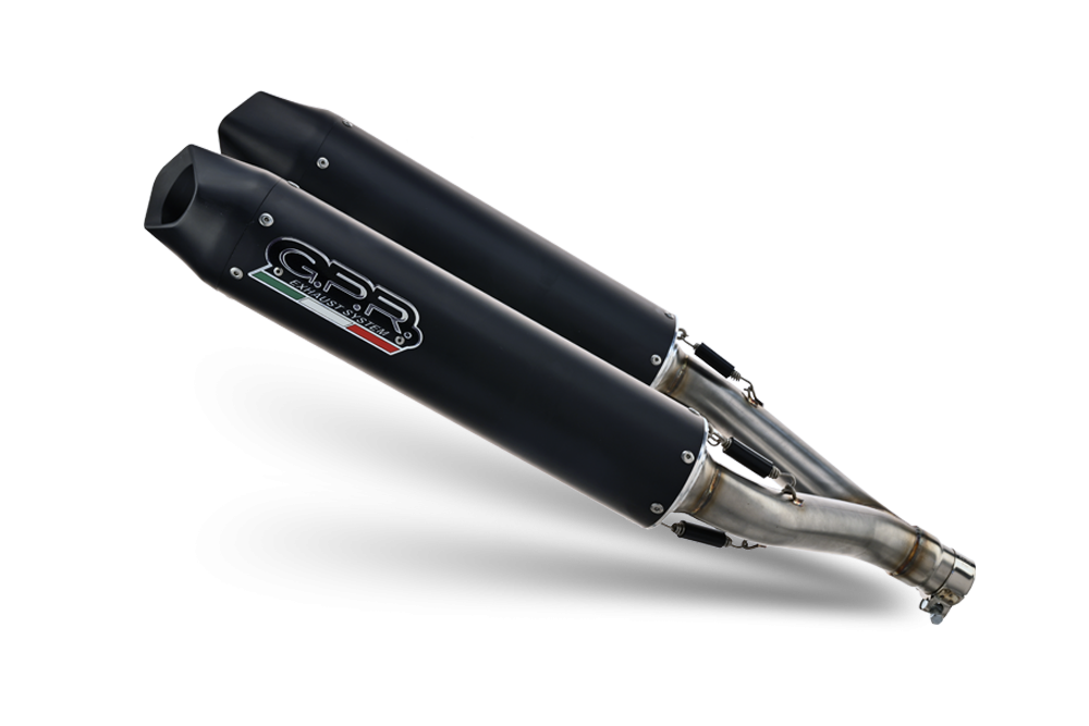 Exhaust compatible with Aprilia Dorsoduro 1200 2011-2016, Furore Evo4 Nero, Dual Homologated legal slip-on exhaust including removable db killers, link pipes and catalysts 