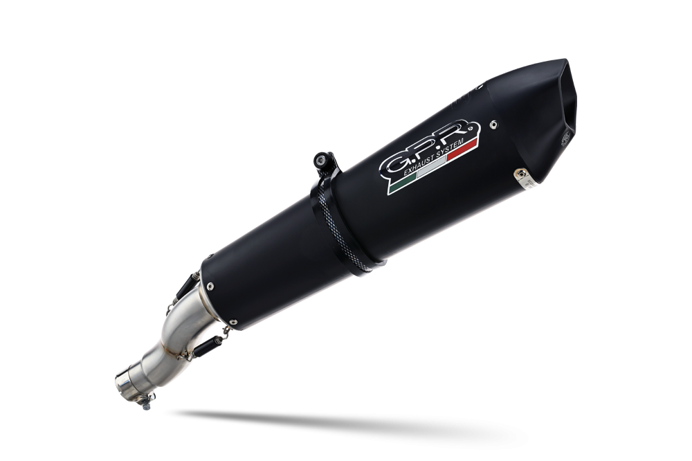 Exhaust compatible with Gilera Gp 800 2008-2013, Gpe Ann. Black titanium, Homologated legal Mid-full system exhaust, including removable db killer and catalyst 