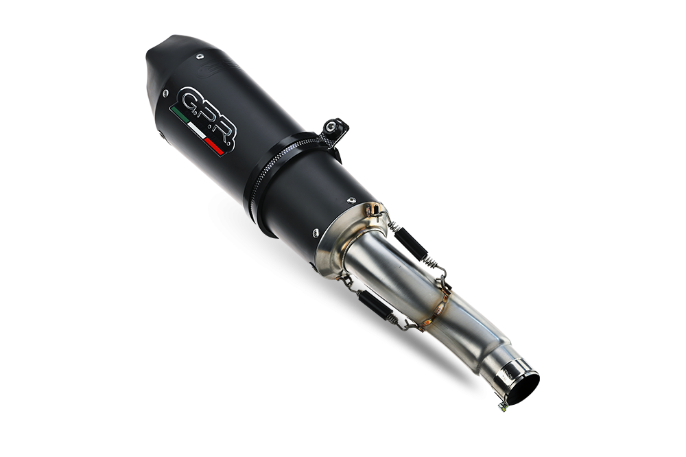 Exhaust compatible with Cf Moto 700 Mt 2023-2024, GP Evo4 Black Titanium, Homologated legal slip-on exhaust including removable db killer, link pipe and catalyst 