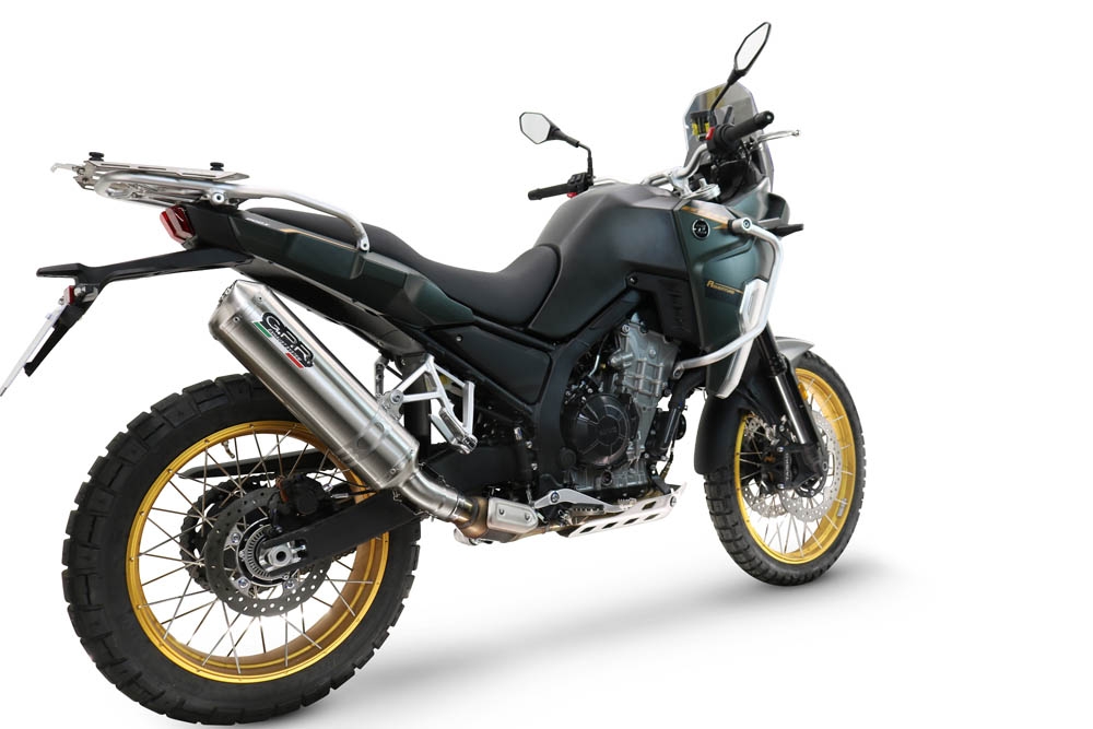 Exhaust compatible with Kove 800X 2024-2026, Satinox , Homologated legal slip-on exhaust including removable db killer and link pipe 