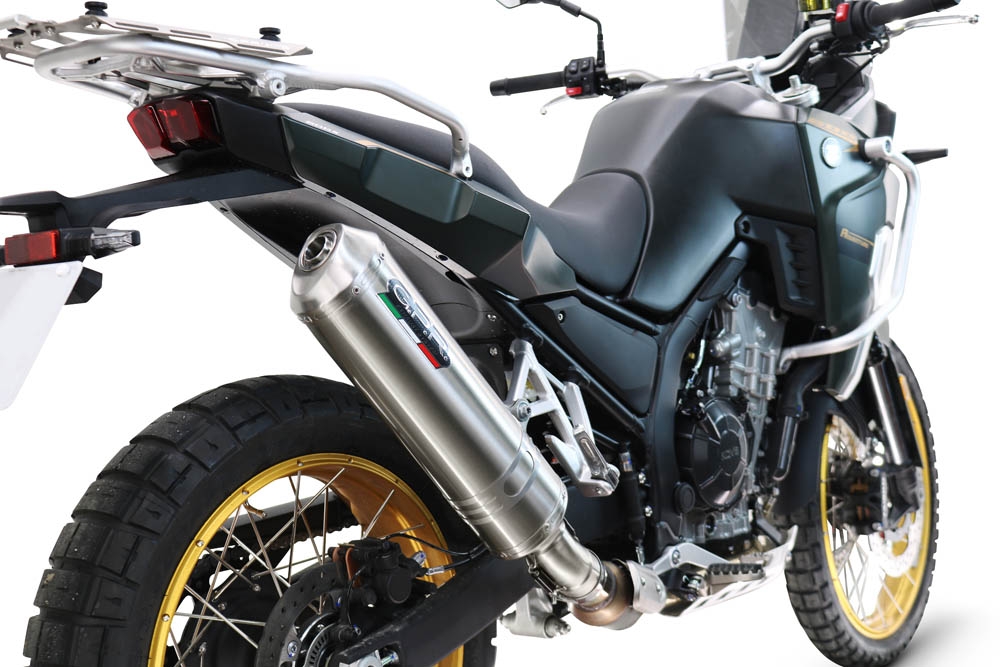 Exhaust compatible with Kove 800X 2024-2026, Satinox , Homologated legal slip-on exhaust including removable db killer and link pipe 