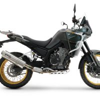 Exhaust compatible with Kove 800X 2024-2026, Dune Triovale Titanio, Homologated legal slip-on exhaust including removable db killer and link pipe 