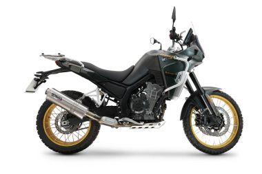 Exhaust compatible with Kove 800X 2024-2026, Dune Triovale Titanio, Homologated legal slip-on exhaust including removable db killer and link pipe 