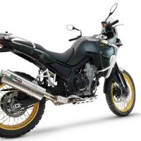 Exhaust compatible with Kove 800X 2024-2026, Dune Triovale Titanio, Homologated legal slip-on exhaust including removable db killer and link pipe 