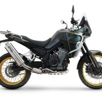 Exhaust compatible with Kove 800X 2024-2026, Dune Triovale Titanio, Homologated legal slip-on exhaust including removable db killer and link pipe 