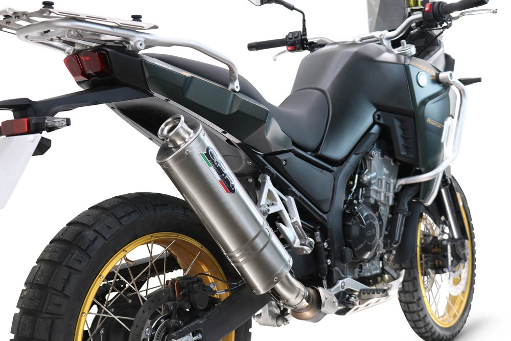 Exhaust compatible with Kove 800X 2024-2026, Dune Triovale Titanio, Homologated legal slip-on exhaust including removable db killer and link pipe 