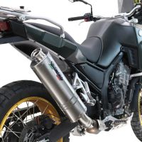 Exhaust compatible with Kove 800X 2024-2026, Dune Triovale Titanio, Homologated legal slip-on exhaust including removable db killer and link pipe 