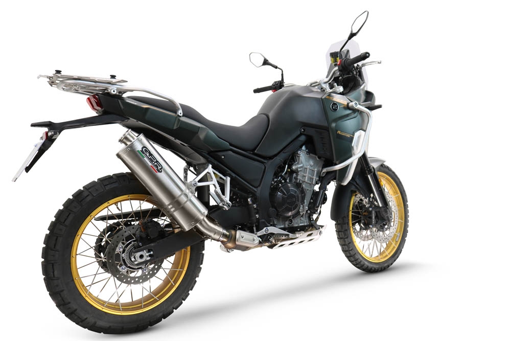 Exhaust compatible with Kove 800X 2024-2026, Dune Triovale Titanio, Homologated legal slip-on exhaust including removable db killer and link pipe 