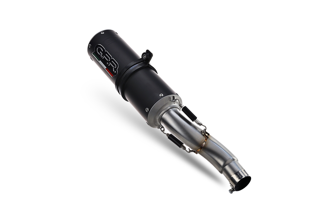 Exhaust compatible with Benelli 752 S 2019-2021, M3 Black Titanium, Homologated legal slip-on exhaust including removable db killer and link pipe 