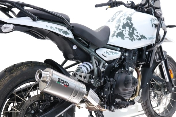 Exhaust compatible with Royal Enfield Guerrilla 450 2024-2025, Dune Triovale Titanio, Homologated legal slip-on exhaust including removable db killer and link pipe 