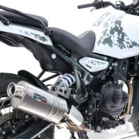 Exhaust compatible with Royal Enfield Guerrilla 450 2024-2025, Dune Triovale Titanio, Homologated legal slip-on exhaust including removable db killer and link pipe 