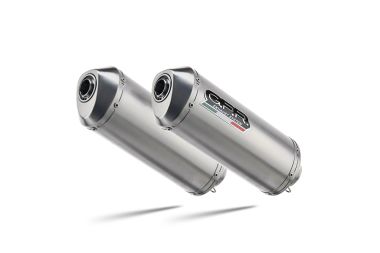 Exhaust compatible with Aprilia Pegaso Strada 650 2005-2011, Satinox, Dual Homologated legal slip-on exhaust including removable db killers and link pipes 