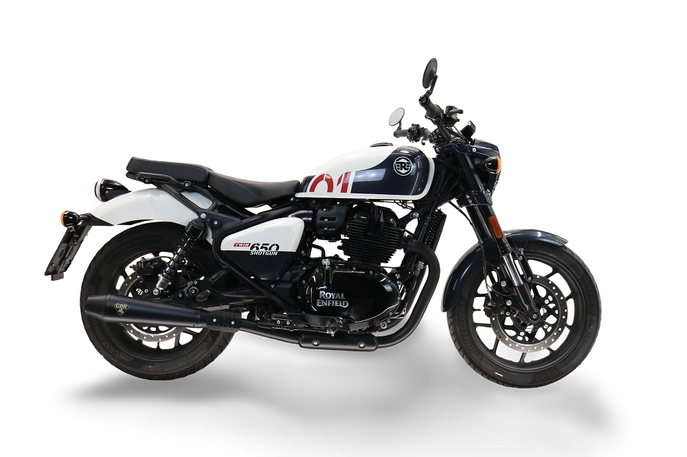 Exhaust compatible with Royal Enfield Shotgun 650 2024-2025, Ultracone Black, Dual slip-on exhaust legal for UK and non-EU countries including removable db killers and link pipes 