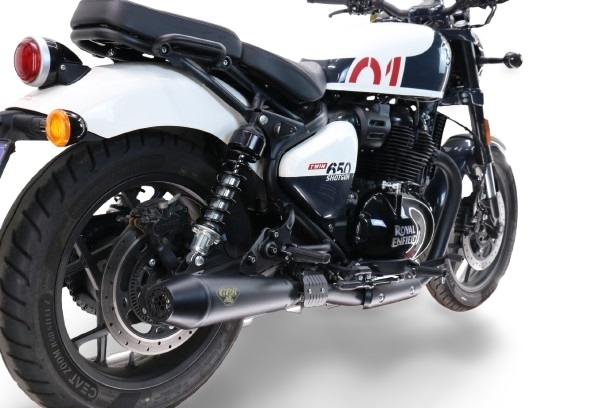 Exhaust compatible with Royal Enfield Shotgun 650 2024-2025, Ultracone Black, Dual slip-on exhaust legal for UK and non-EU countries including removable db killers and link pipes 