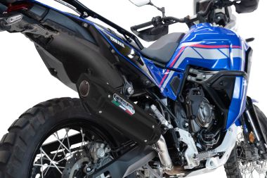 Exhaust compatible with Triumph Tiger 900 GT / Pro / Rally Pro 2024-2025, Furore-X Titanio Nero, Homologated legal slip-on exhaust including removable db killer and link pipe 
