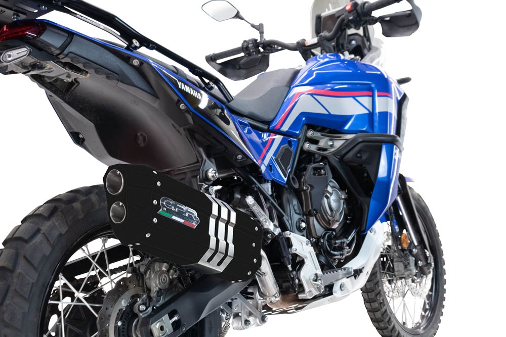 Exhaust compatible with Yamaha Tenere 700 2025-2026, Hyper Sonic Black Titanium, Homologated legal slip-on exhaust including removable db killer and link pipe 
