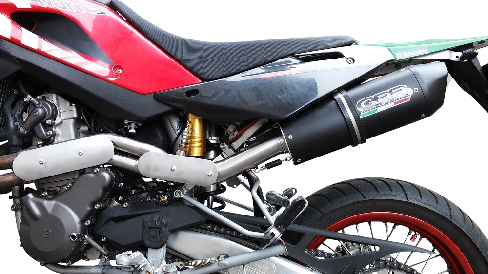 Exhaust compatible with Husqvarna TE 610 E - SM 610 2007-2009, Furore Nero, Homologated legal Mid-full system exhaust, including removable db killer and catalyst 