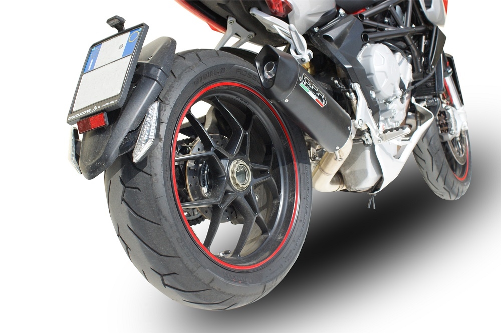 Exhaust compatible with Mv Agusta Rivale - Stradale 800 2014-2016, Furore Nero, Homologated legal slip-on exhaust including removable db killer and link pipe 