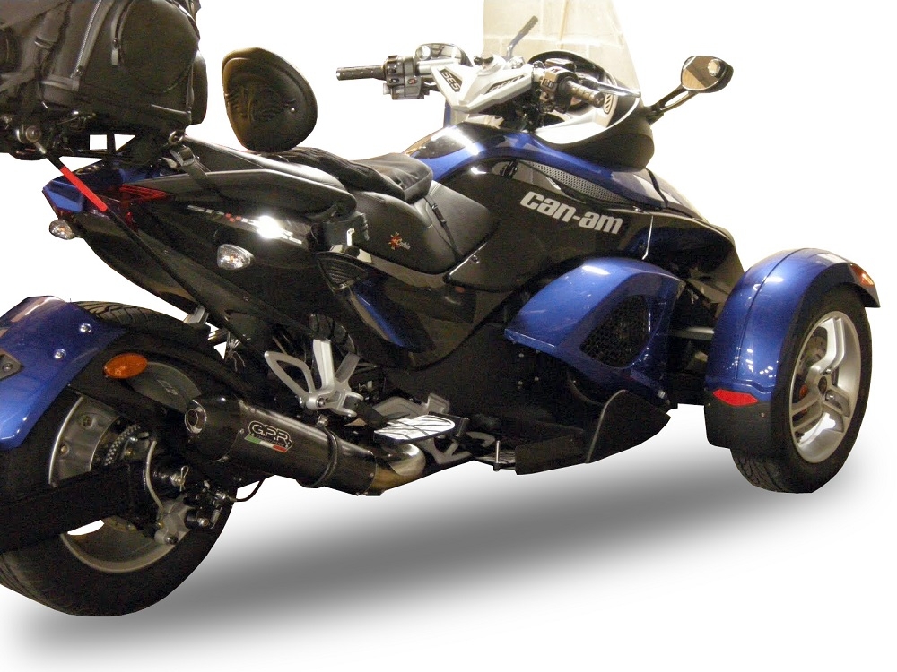 Exhaust compatible with Can Am Spyder 1000 i.e. Rs 2008-2012, Gpe Ann. Poppy, Homologated legal slip-on exhaust including removable db killer, link pipe and catalyst 