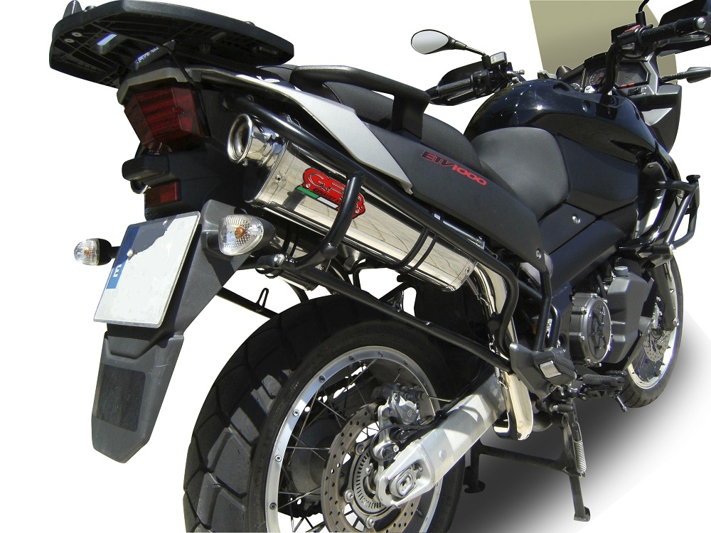 Exhaust compatible with Aprilia Etv Caponord 1000 Rally 2001-2007, Trioval, Dual Homologated legal slip-on exhaust including removable db killers and link pipes 