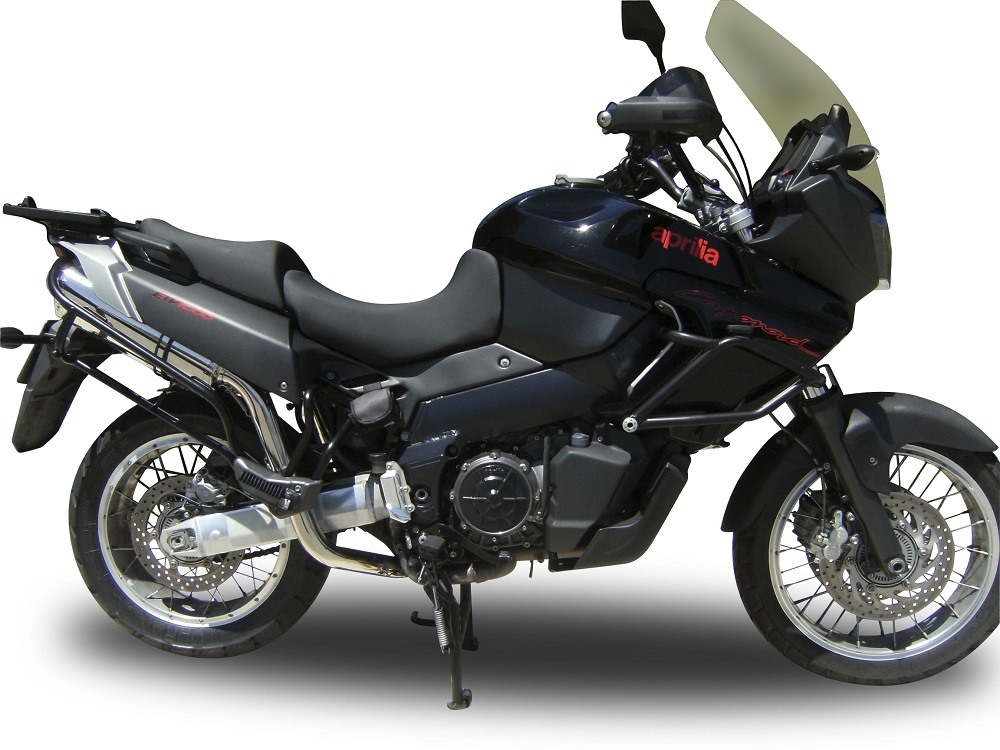 Exhaust compatible with Aprilia Etv Caponord 1000 Rally 2001-2007, Trioval, Dual Homologated legal slip-on exhaust including removable db killers and link pipes 