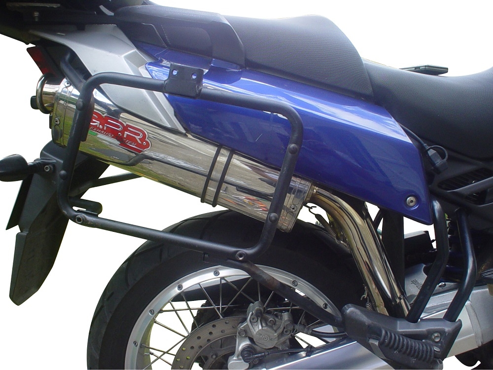 Exhaust compatible with Aprilia Etv Caponord 1000 Rally 2001-2007, Trioval, Dual Homologated legal slip-on exhaust including removable db killers and link pipes 