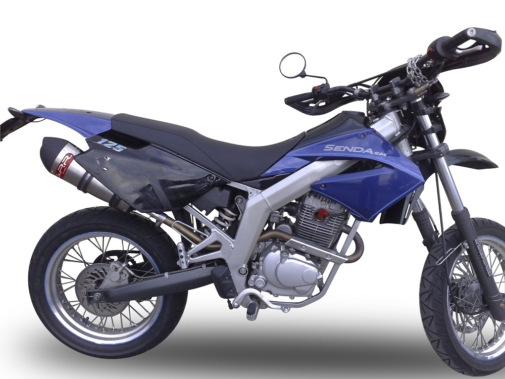 Exhaust compatible with Derbi Senda Drd 125 R -SM 2009-2013, Gpe Ann. titanium, Homologated legal slip-on exhaust including removable db killer, link pipe and catalyst 