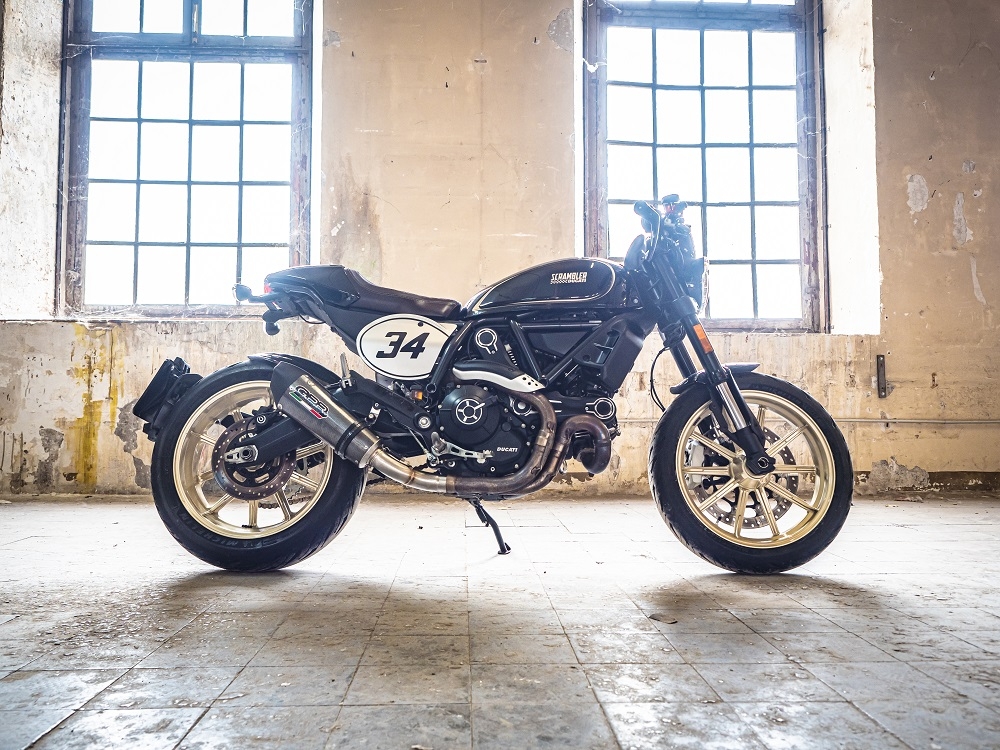 Exhaust compatible with Ducati Scrambler 800 2017-2020, Gpe Ann. Poppy, Slip-on exhaust legal for UK and non-EU markets including link pipe and removable db killer 