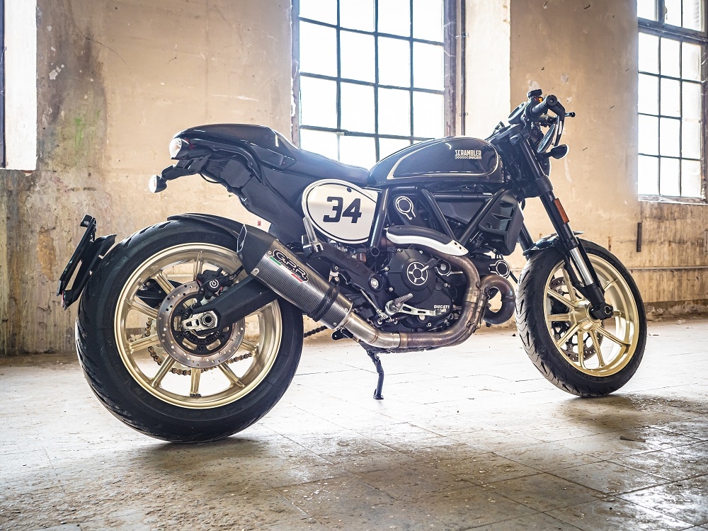 Exhaust compatible with Ducati Scrambler 800 2017-2020, Gpe Ann. Poppy, Slip-on exhaust legal for UK and non-EU markets including link pipe and removable db killer 