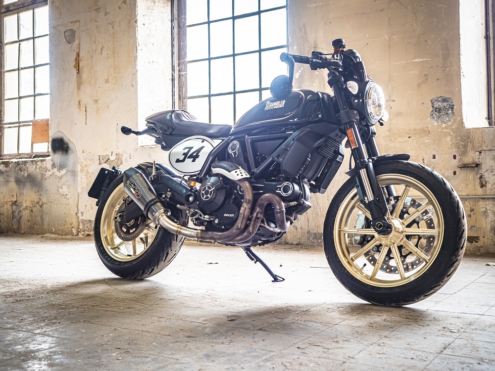 Exhaust compatible with Ducati Scrambler 800 2017-2020, Gpe Ann. Poppy, Slip-on exhaust legal for UK and non-EU markets including link pipe and removable db killer 