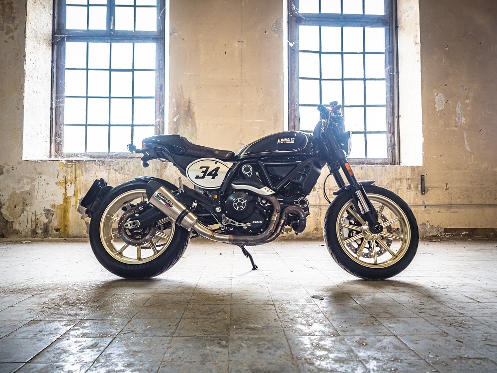 Exhaust compatible with Ducati Scrambler 800 2017-2020, Gpe Ann. Titanium, Slip-on exhaust legal for UK and non-EU markets including link pipe and removable db killer 