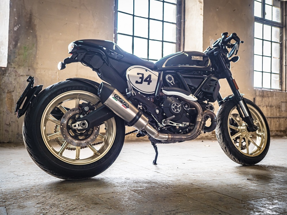 Exhaust compatible with Ducati Scrambler 800 2017-2020, Gpe Ann. Titanium, Slip-on exhaust legal for UK and non-EU markets including link pipe and removable db killer 