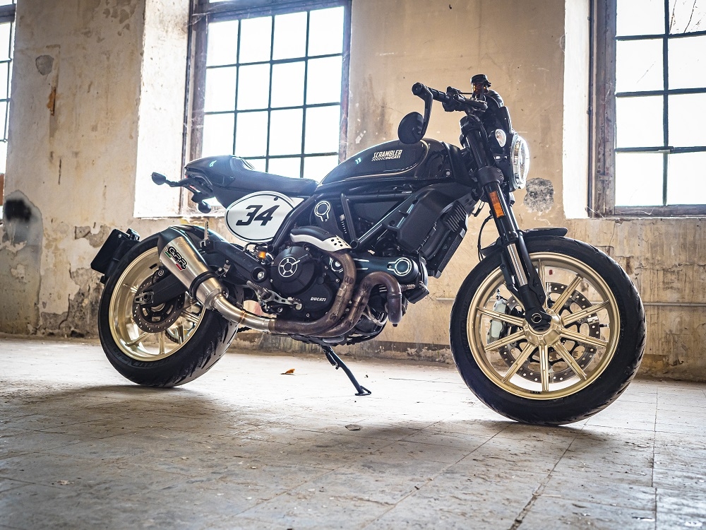 Exhaust compatible with Ducati Scrambler 800 2017-2020, Gpe Ann. Titanium, Slip-on exhaust legal for UK and non-EU markets including link pipe and removable db killer 