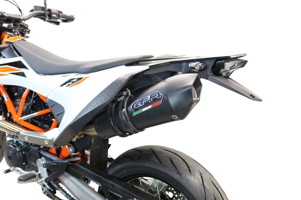 Exhaust compatible with Ktm Enduro 690 R 2021-2024, GP Evo4 Black Titanium, Homologated legal slip-on exhaust including removable db killer, link pipe and catalyst 