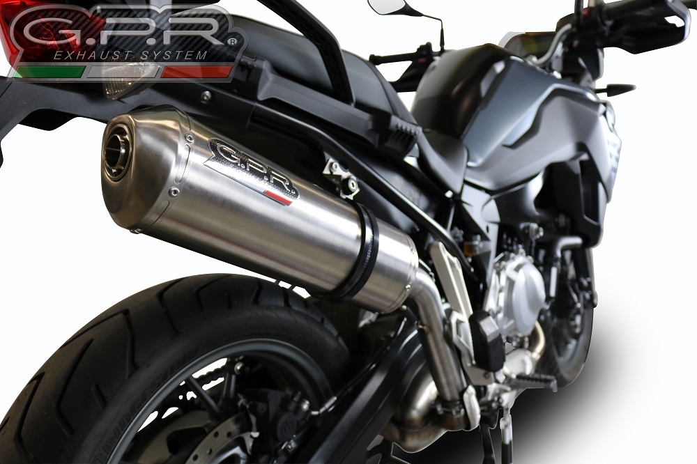 Exhaust compatible with Bmw F 750 Gs 2018-2020, Satinox, Homologated legal slip-on exhaust including removable db killer and link pipe 