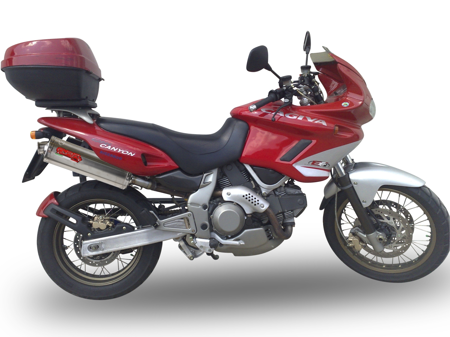 Exhaust compatible with Cagiva Gran Canyon 1998-2000, Trioval, Dual Homologated legal slip-on exhaust including removable db killers and link pipes 