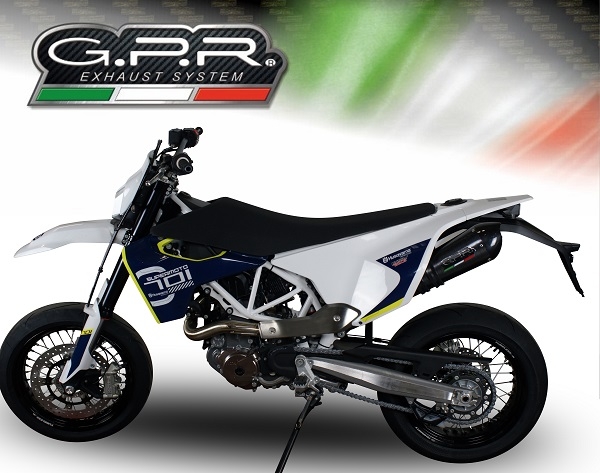 Exhaust compatible with Husqvarna Supermoto 701 2021-2024, GP Evo4 Poppy, Homologated legal slip-on exhaust including removable db killer, link pipe and catalyst 