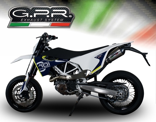Exhaust compatible with Husqvarna Enduro 701 USA Market only 2021-2024, Gpe Ann. Titanium, Slip-on exhaust legal for UK and non-EU markets including link pipe and removable db killer 