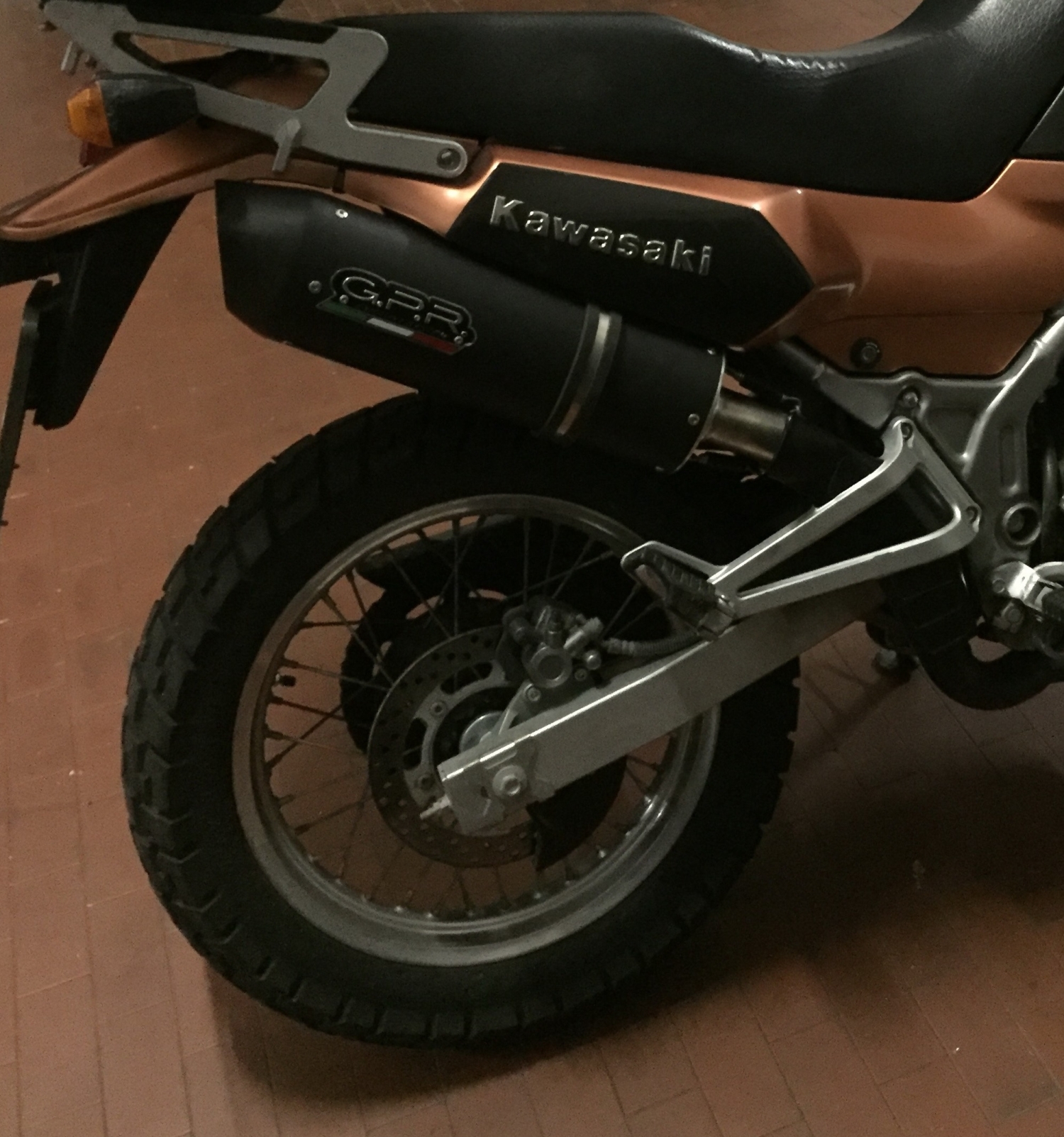Exhaust compatible with Kawasaki Kle 500 1991-2007, Furore Poppy, Homologated legal slip-on exhaust including removable db killer and link pipe 