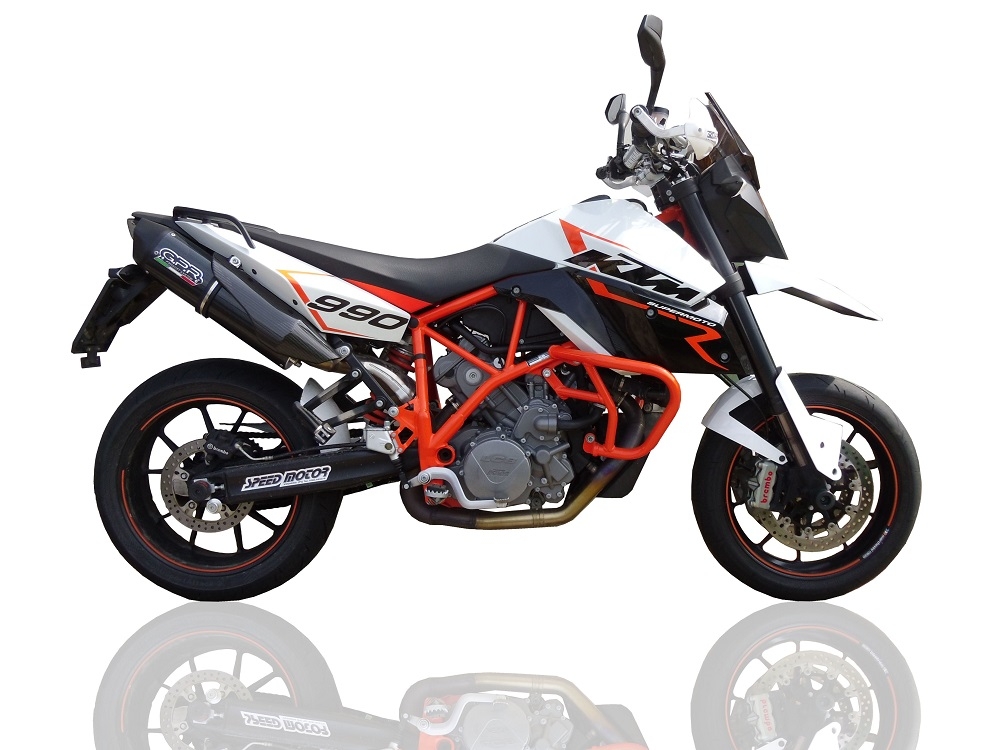 Exhaust compatible with Ktm LC8 Supermoto 950 2005-2008, Furore Nero, Dual Homologated legal bolt-on silencers including removable db killers 