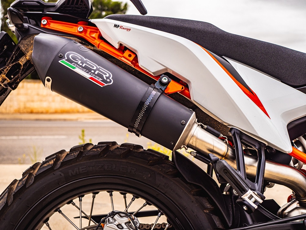 GPR exhaust compatible with  Ktm Adventure 890 2021-2024, GP Evo4 Black Titanium, Homologated legal slip-on exhaust including removable db killer and link pipe 
