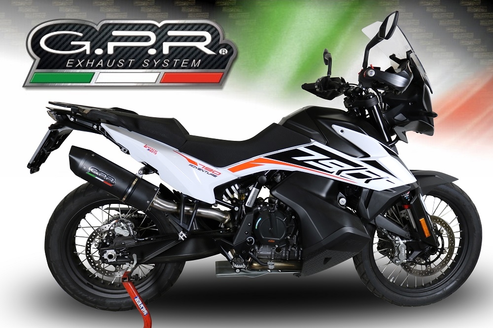 Exhaust compatible with Ktm Adventure 790 2025-2026, Furore Evo4 Nero, Homologated legal slip-on exhaust including removable db killer and link pipe 