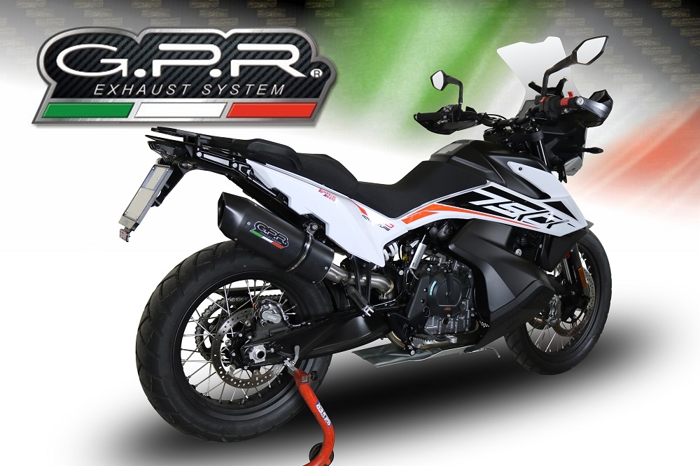Exhaust compatible with Ktm Adventure 790 2025-2026, Furore Evo4 Nero, Homologated legal slip-on exhaust including removable db killer and link pipe 