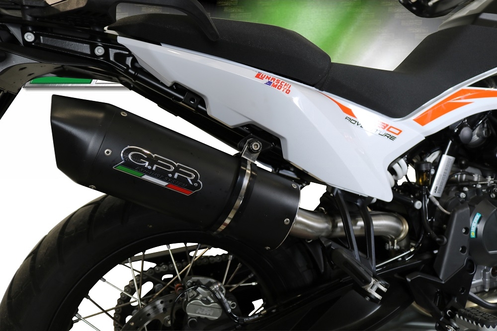 Exhaust compatible with Ktm Adventure 790 2025-2026, Furore Evo4 Nero, Homologated legal slip-on exhaust including removable db killer and link pipe 
