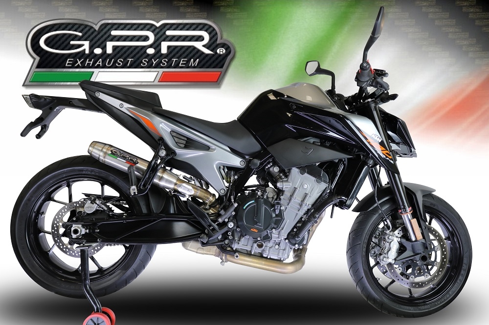 Exhaust compatible with Ktm Duke 790 2021-2024, Deeptone Inox, Homologated legal slip-on exhaust including removable db killer and link pipe 