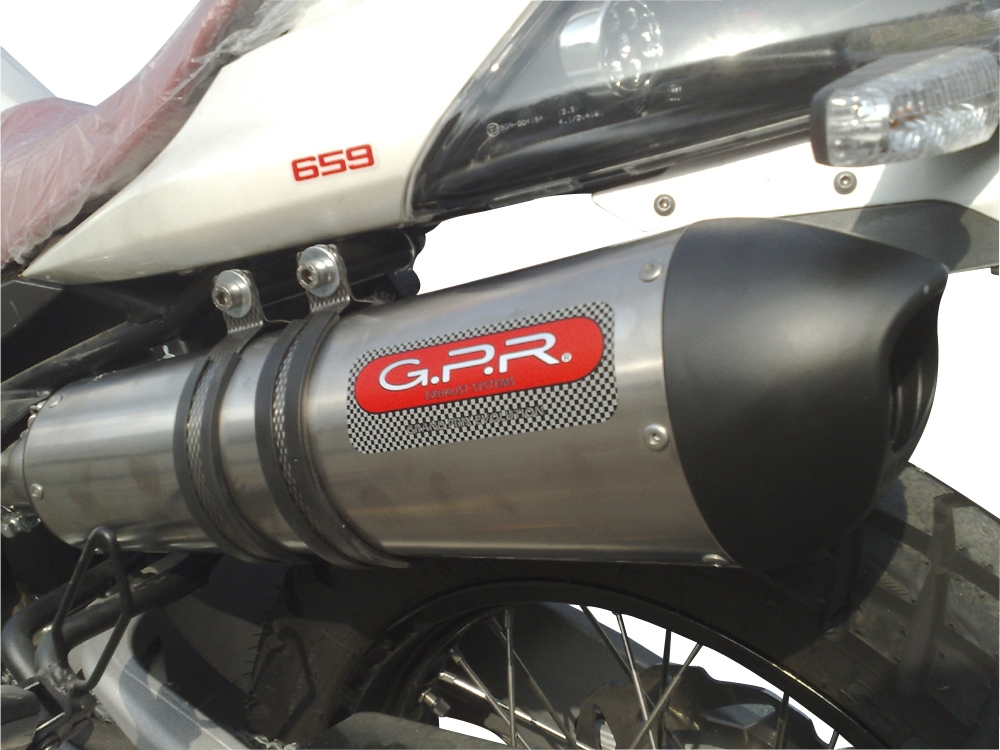Exhaust compatible with Derbi Mulhacén 659 2005-2011, Gpe Ann. titanium, Homologated legal slip-on exhaust including removable db killer, link pipe and catalyst 