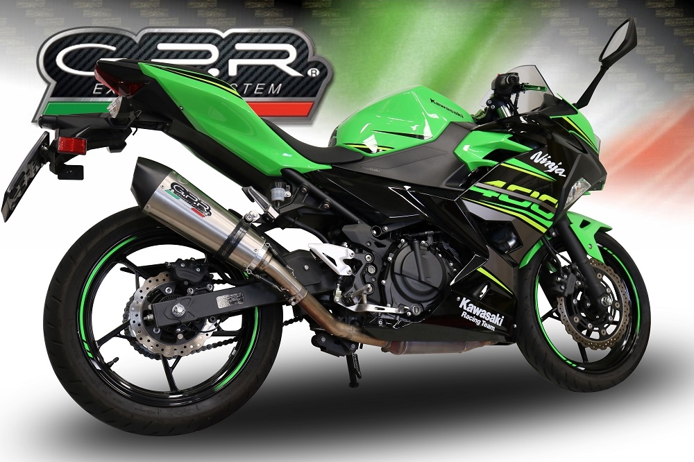Exhaust compatible with Kawasaki Ninja 400 2018-2022, GP Evo4 Titanium, Homologated legal slip-on exhaust including removable db killer and link pipe 